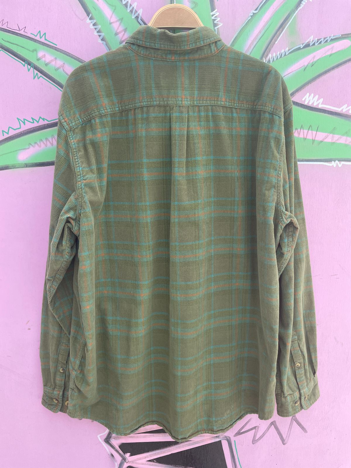 TERRITORY AHEAD NICE! GRID PLAID CORDUROY SHIRT in GREEN, BLUE