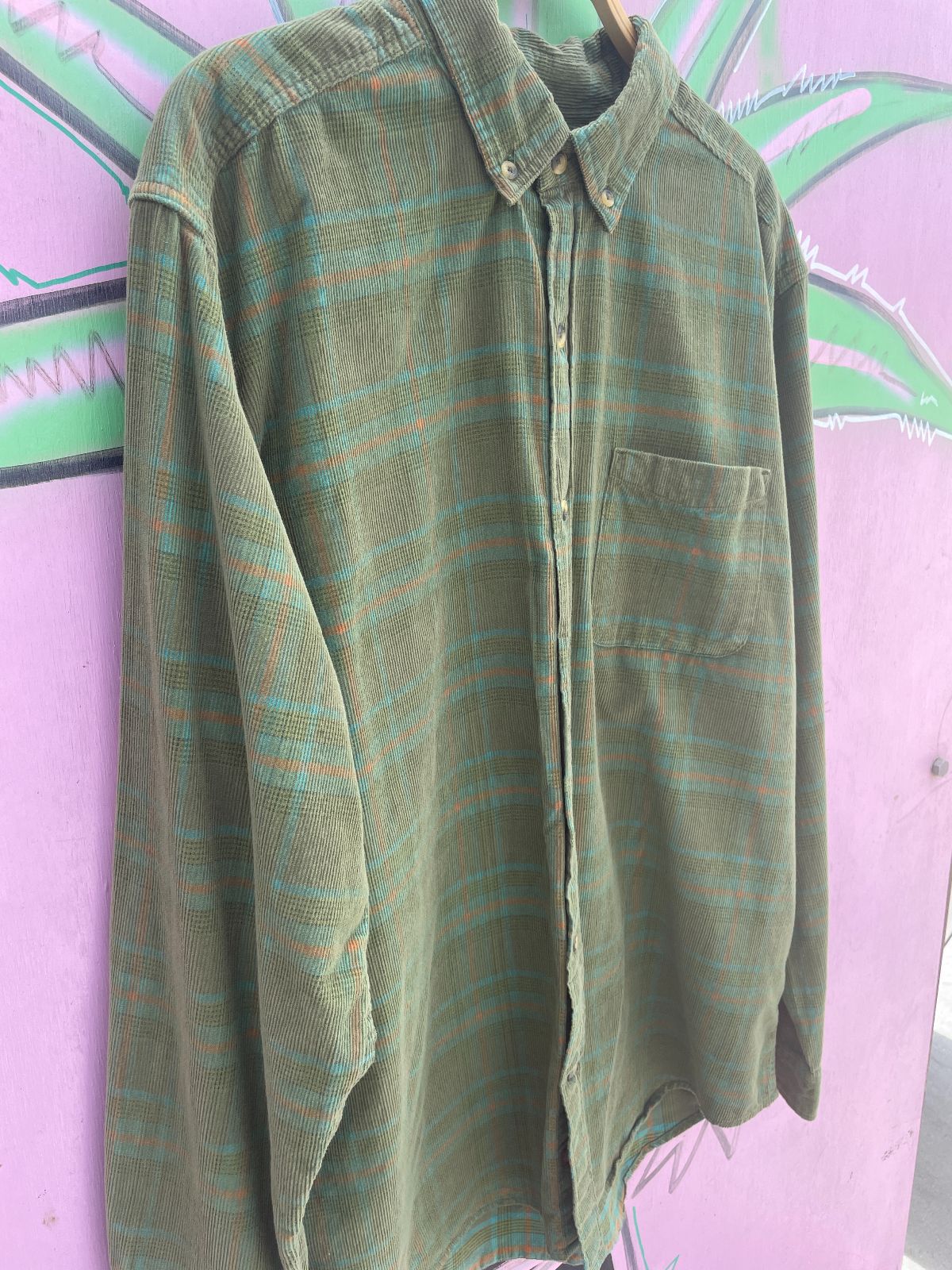 TERRITORY AHEAD NICE! GRID PLAID CORDUROY SHIRT in GREEN, BLUE