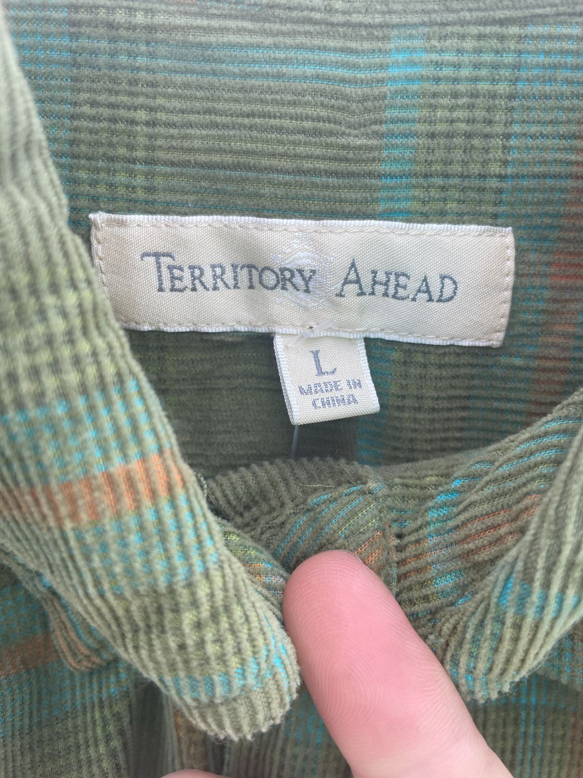 TERRITORY AHEAD NICE! GRID PLAID CORDUROY SHIRT in GREEN, BLUE