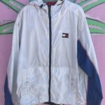 *AS-IS* TOMMY HILFIGER HOODED WINDBREAKER ZIP-UP JACKET, EMBRDOIERED FLAG