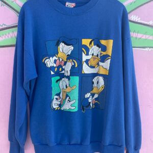 DISNEY AS-IS 1990S FADED DONALD DUCK GRAPHIC SWEATSHIRT EMBROIDERED LOGO in BLUE
