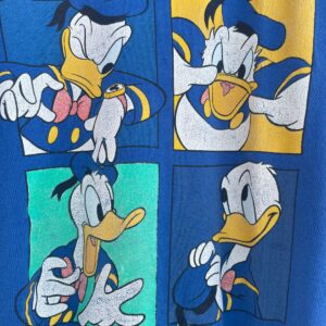 DISNEY AS-IS 1990S FADED DONALD DUCK GRAPHIC SWEATSHIRT EMBROIDERED LOGO in BLUE