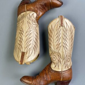 DAN POST *AS-IS* 2-TONE LIZARD PANELED ALMOND TOE COWBOY BOOTS in BEIGE, BROWN