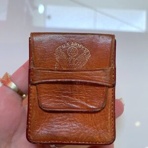 MADE IN ECUADOR SMALL LEATHER FOLD TOP CIGARETTE CASE - U.S. ARMY in COGNAC
