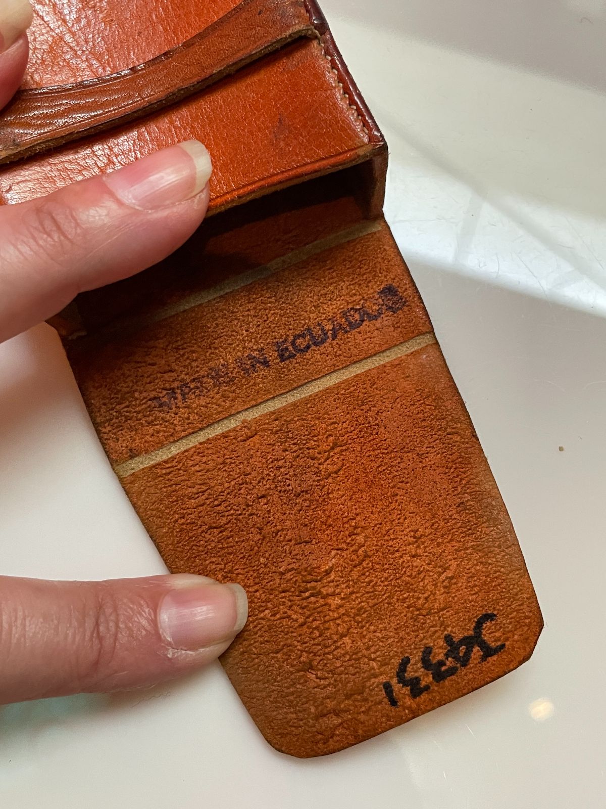 MADE IN ECUADOR SMALL LEATHER FOLD TOP CIGARETTE CASE - U.S. ARMY in COGNAC