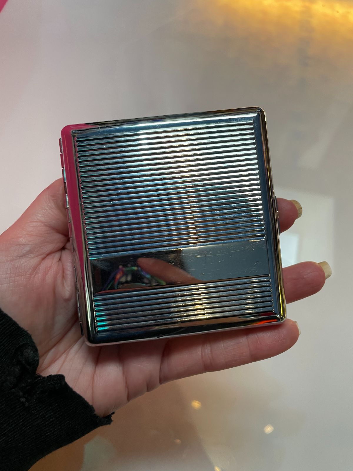 LINE DESIGN SQUARE CIGARETTE CASE in SILVER