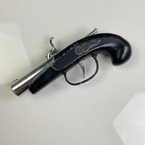 *AS-IS* BLACK METAL ANTIQUE REPLICA PISTOL DECORATIVE COLLECTIBLE WEAPON LIGHTER - MADE IN JAPAN in BLACK, SILVER
