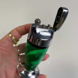 RITEPOINT CO. *AS-IS* GREEN BODY CLEAR ACRYLIC TABLE TOP LIGHTER SILVER METAL TOP in GREEN