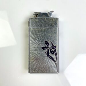 1960S FLORAL & GEOMETRIC ETCHED DESIGN METAL LIGHTER & CIGARETTE CASE COMBO in SILVER