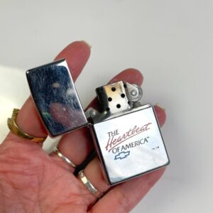 ZIPPO 1990S CHEVY HEARTBEAT OF AMERICA ZIPPO COLLECTIBLE METAL LIGHTER in SILVER