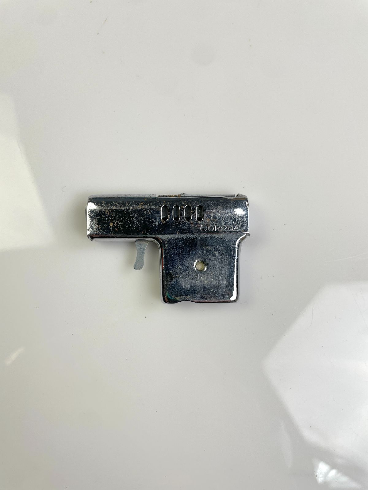 CORONA *AS-IS* COOL! NOVELTY MINIATURE PISTOL HANDGUN REFILLABLE LIGHTER in SILVER