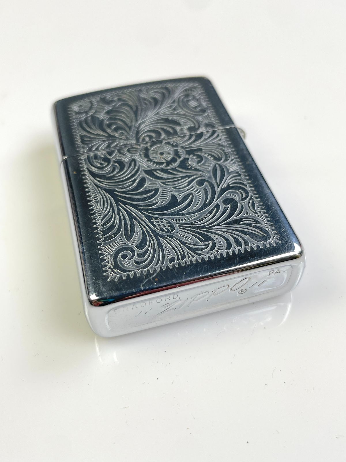ZIPPO ENGRAVED FLORAL METAL REFILLABLE LIGHTER RGA MONOGRAM in SILVER