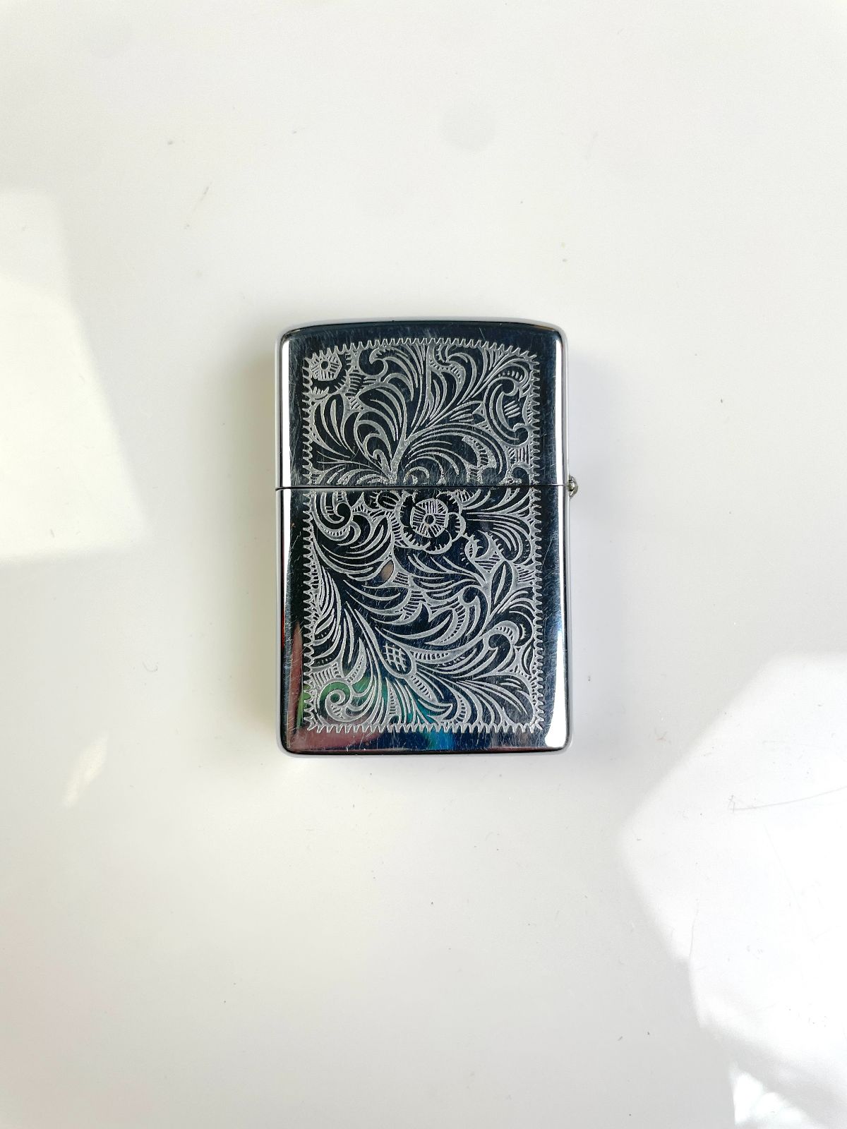 ZIPPO ENGRAVED FLORAL METAL REFILLABLE LIGHTER RGA MONOGRAM in SILVER