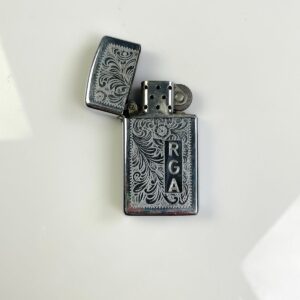 ZIPPO ENGRAVED FLORAL METAL REFILLABLE LIGHTER RGA MONOGRAM in SILVER