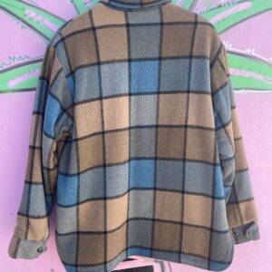FOX KNAPP HEAVY WOOL SHERPA LINED BUTTON UP FLANNEL JACKET in BROWN, BLUE