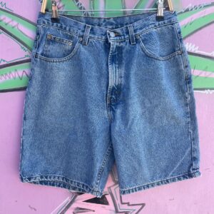 WOODYS DUNGAREES 1990S CLASSIC DENIM LONG CUT SHORTS - JORTS in BLUE
