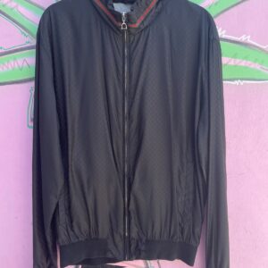 GUCCI *AS-IS* GUCCI MONOGRAM WINDBREAKER JACKET W/ HIDEAWAY HOOD in BLACK