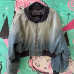 RAD! CUSTOM! MADE IN USA CROPPED OMBRE DENIM BOMBER JACKET RIBBED COLLAR & CUFFS