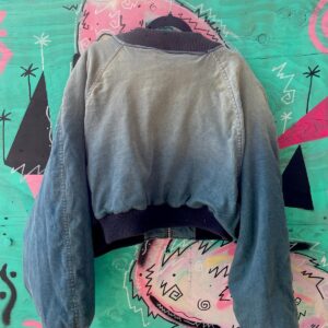 RAD! CUSTOM! MADE IN USA CROPPED OMBRE DENIM BOMBER JACKET RIBBED COLLAR & CUFFS in BLUE, BLACK
