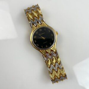 SORANO SLEEK! 2-TONE CHEVRON LINK WATCH BLACK DIAL- MADE IN HONG KONG in GOLD, SILVER