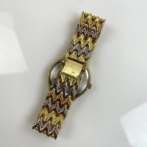 SORANO SLEEK! 2-TONE CHEVRON LINK WATCH BLACK DIAL- MADE IN HONG KONG in GOLD, SILVER