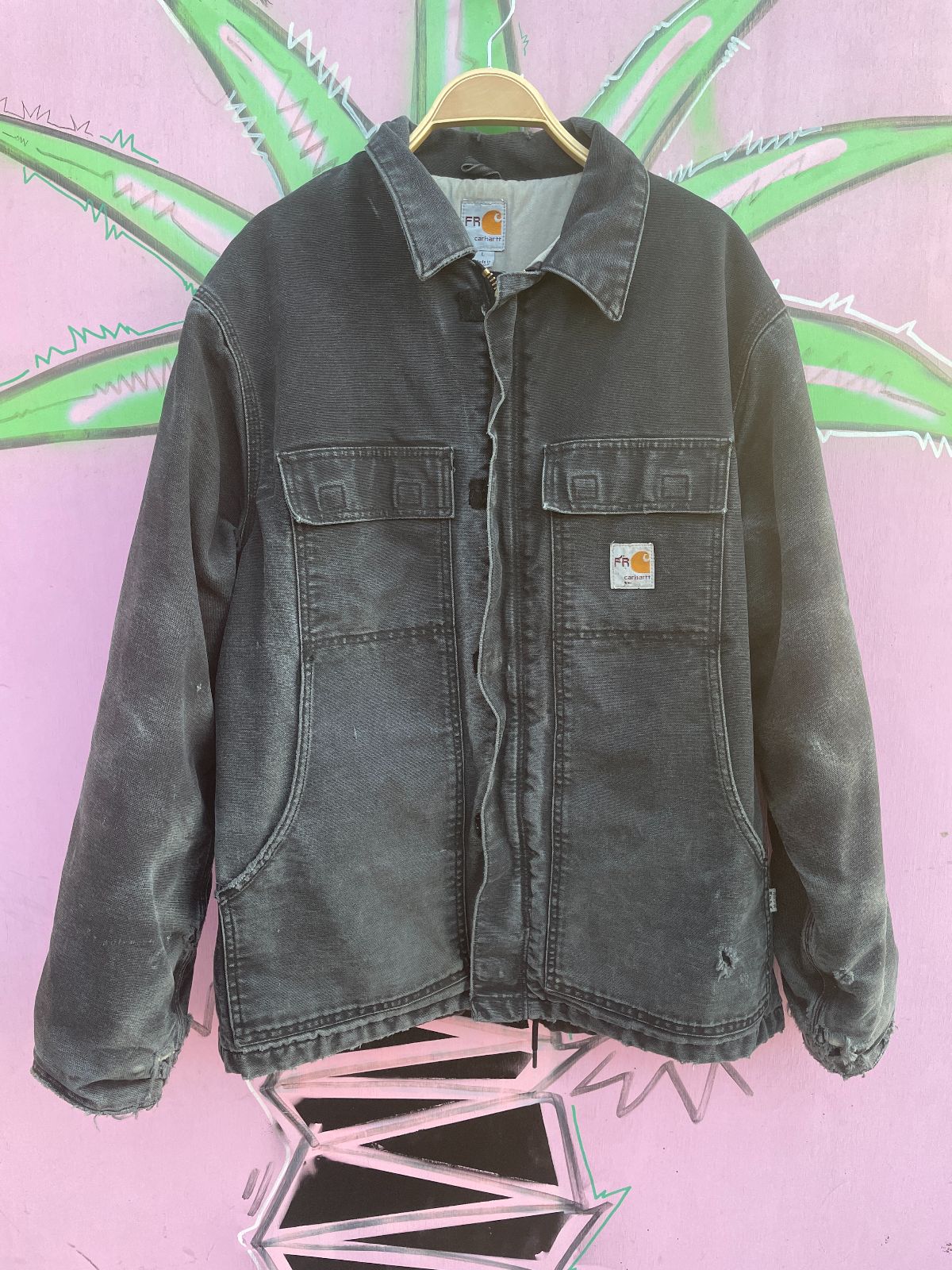 CARHARTT AS-IS DISTRESSED ZIPUP CARHARTT JACKET W/ INNER LINING in BLACK
