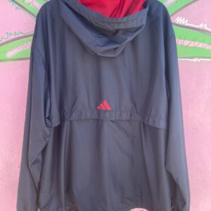ADIDAS LATE 1990S | EARLY Y2K HOODED PULLOVER ADIDAS WINDBREAKER JACKET in NAVY, RED