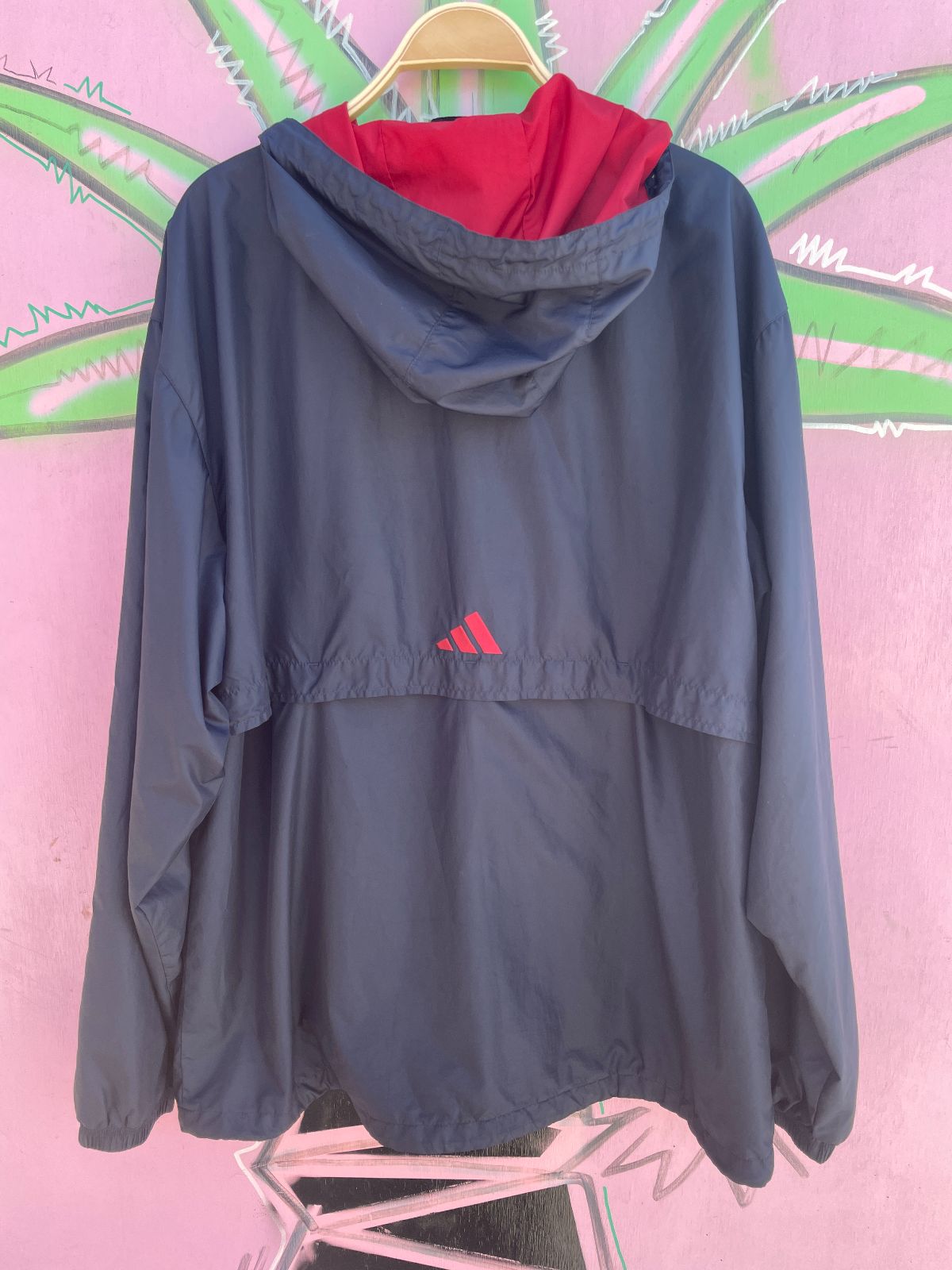 ADIDAS LATE 1990S | EARLY Y2K HOODED PULLOVER ADIDAS WINDBREAKER JACKET in NAVY, RED