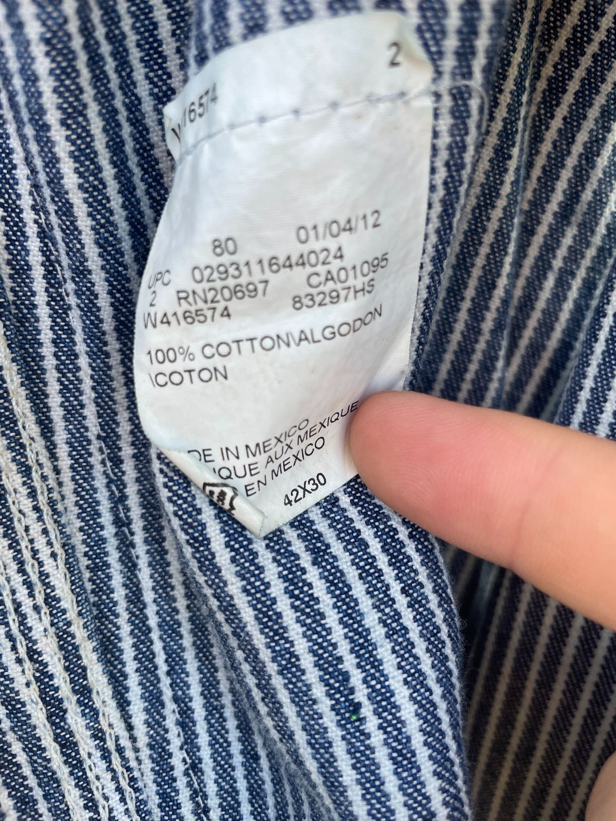 DICKES AS-IS THRASHED SEARSUCKER CUTOFF OVERALLS in BLUE, WHITE