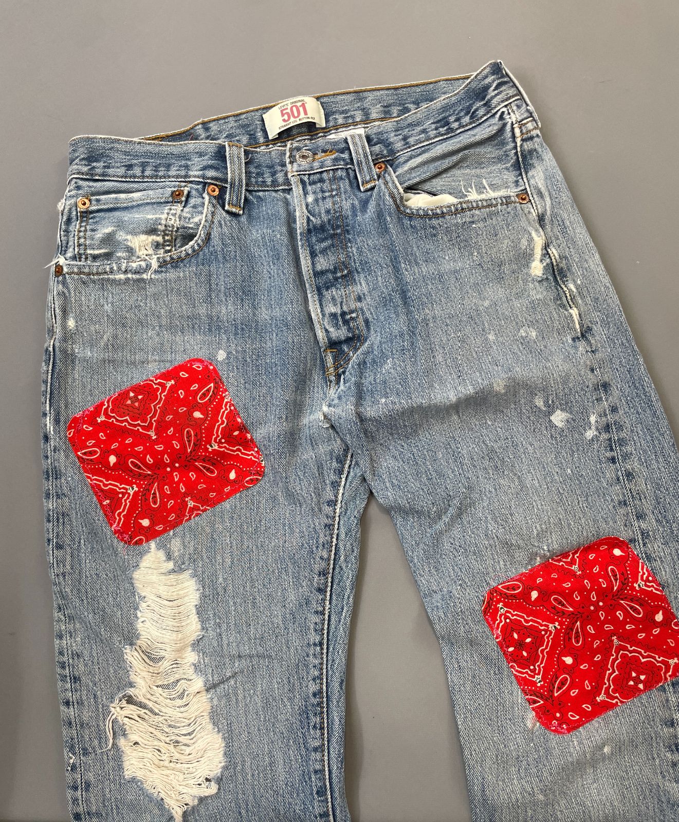 LEVIS *AS-IS* SWEET! PATCHED UP LEVIS 501 CLASSIC WASH DENIM PANTS in BLUE