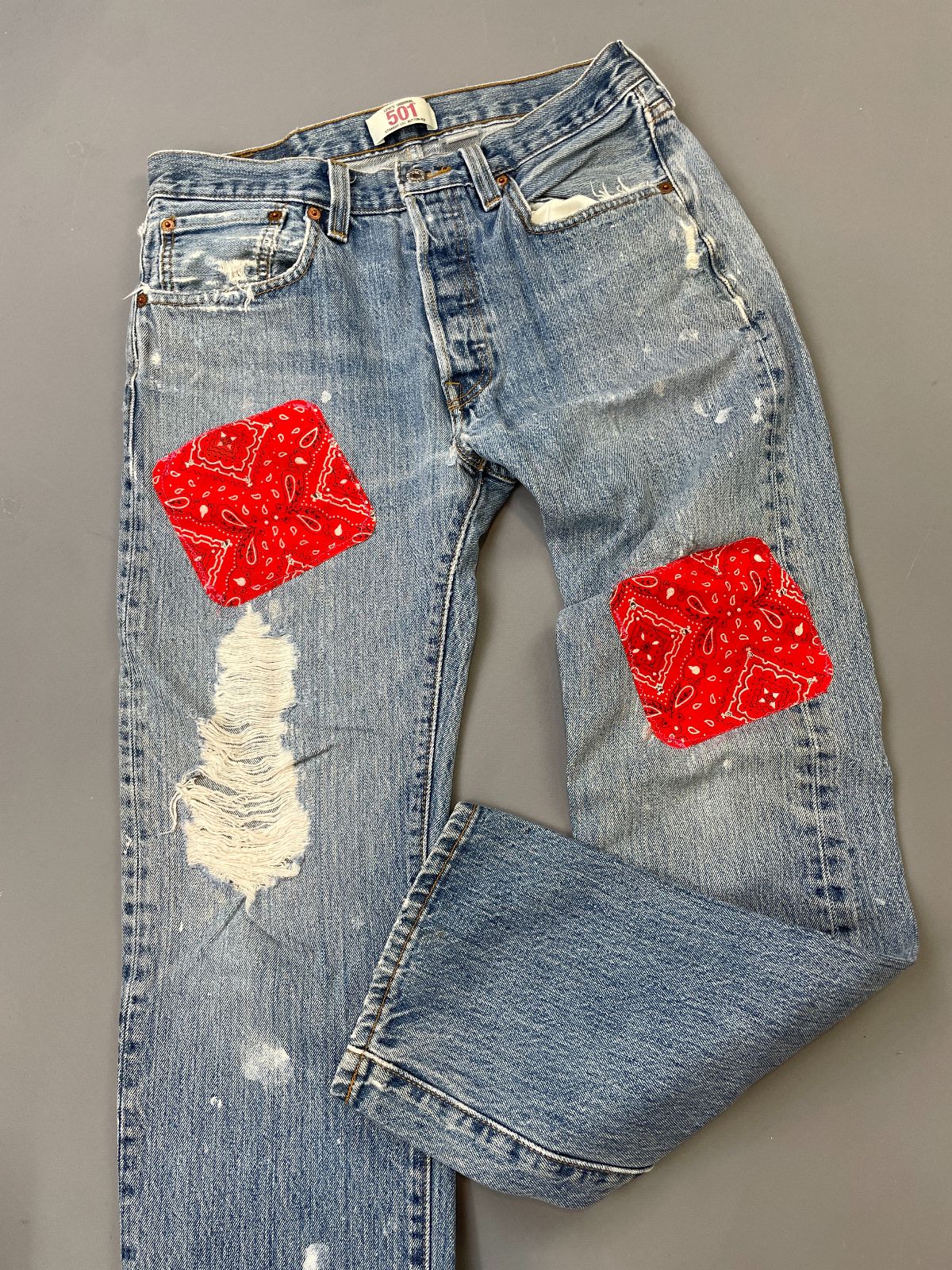 LEVIS *AS-IS* SWEET! PATCHED UP LEVIS 501 CLASSIC WASH DENIM PANTS in BLUE
