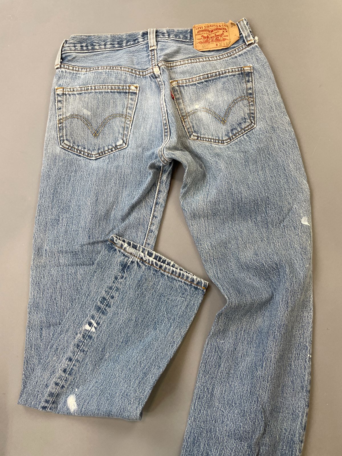 LEVIS *AS-IS* SWEET! PATCHED UP LEVIS 501 CLASSIC WASH DENIM PANTS in BLUE