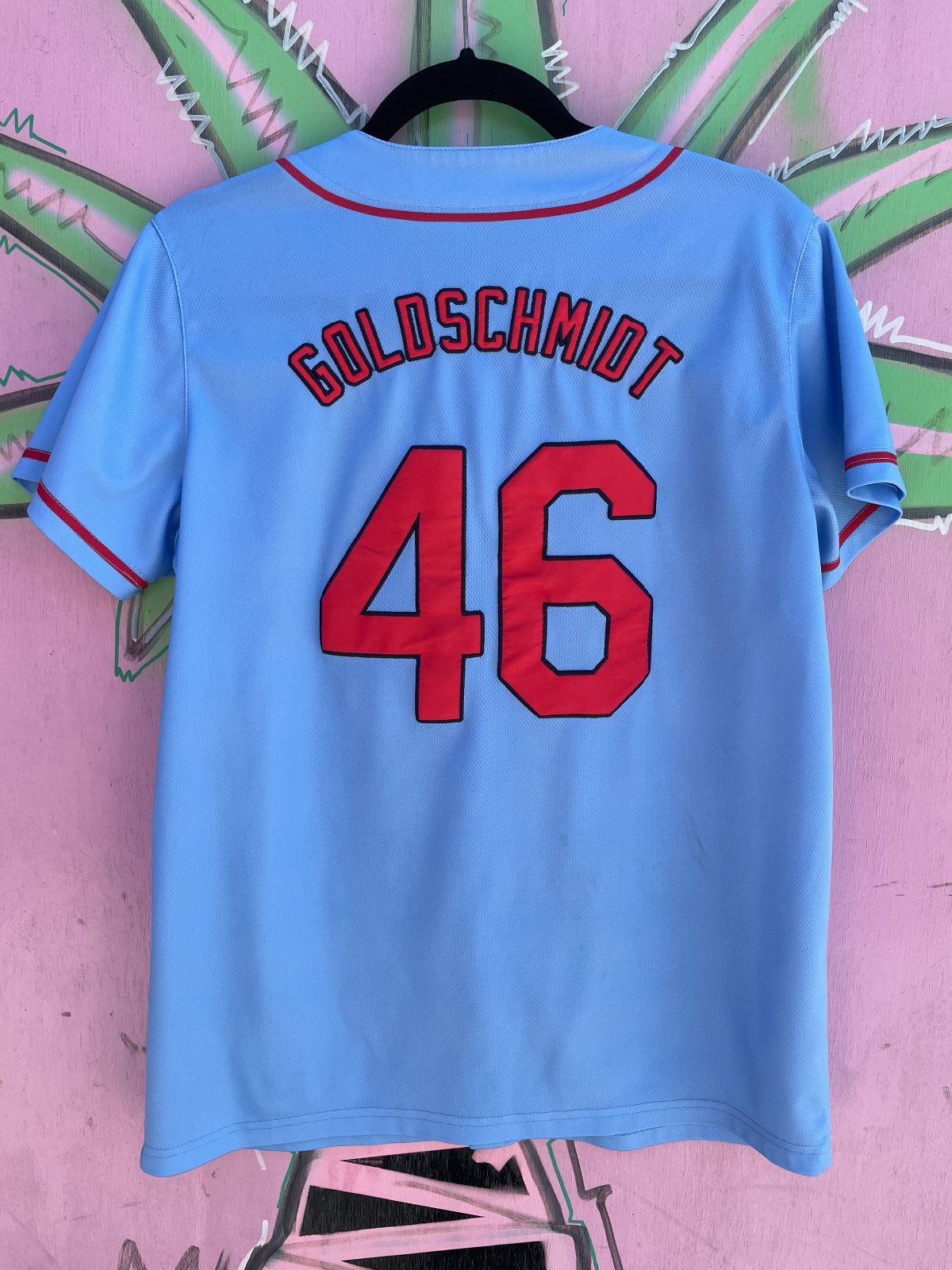 MLB ST LOUIS CARDINALS #46 GOLDSCHMIDT BUTTON UP BASEBALL JERSEY in BABY BLUE