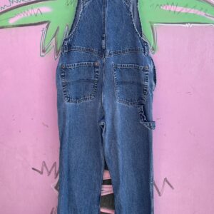 BRODY OVERALLS Y2K PERFECTLY DISTRESSED MEDIUM WASH FLARED DENIM OVERALLS in BLUE