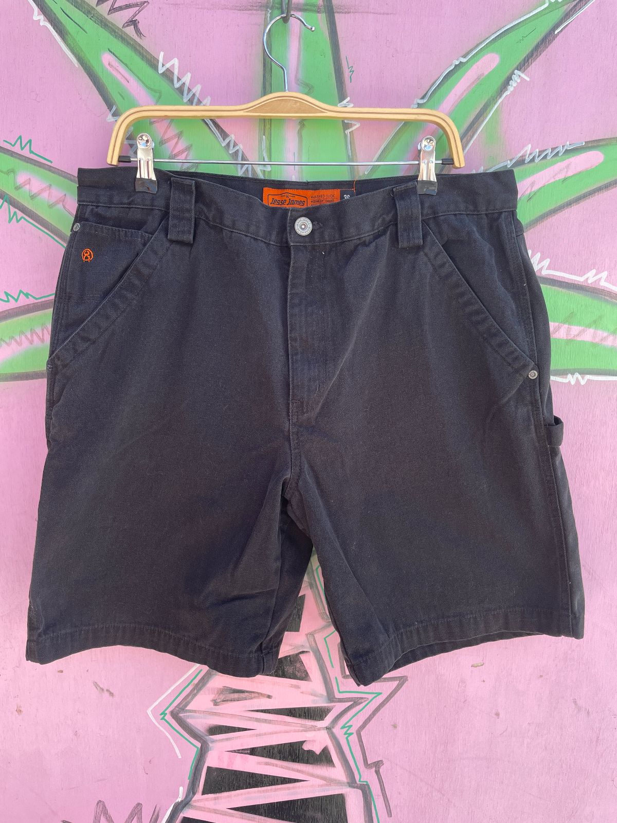 JESSE JONES BLACK WORKWEAR CANVAS CARPENTER SHORTS in BLACK