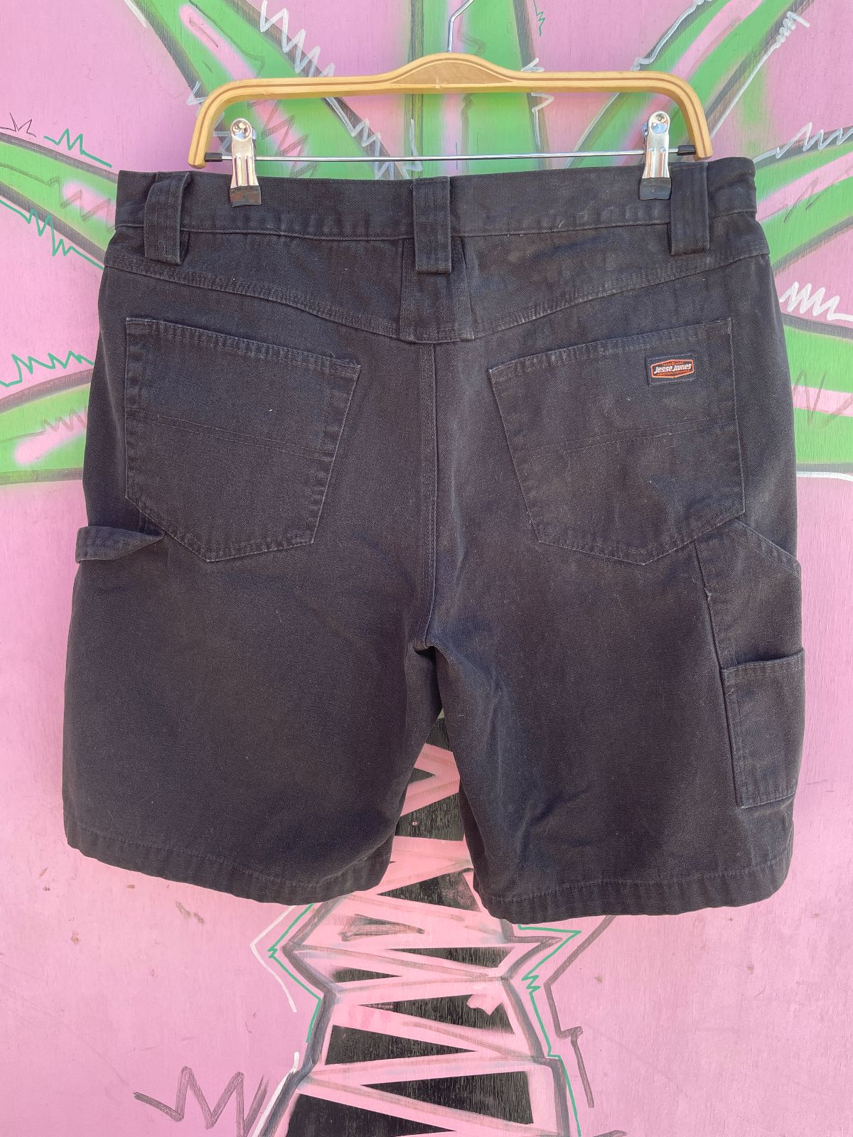 JESSE JONES BLACK WORKWEAR CANVAS CARPENTER SHORTS in BLACK