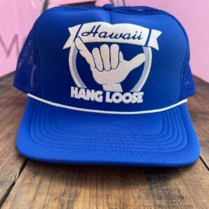 HAWAIIAN HEADWEAR HAWAII HANG LOOSE SNAPBACK TRUCKER HAT in BLUE, WHITE