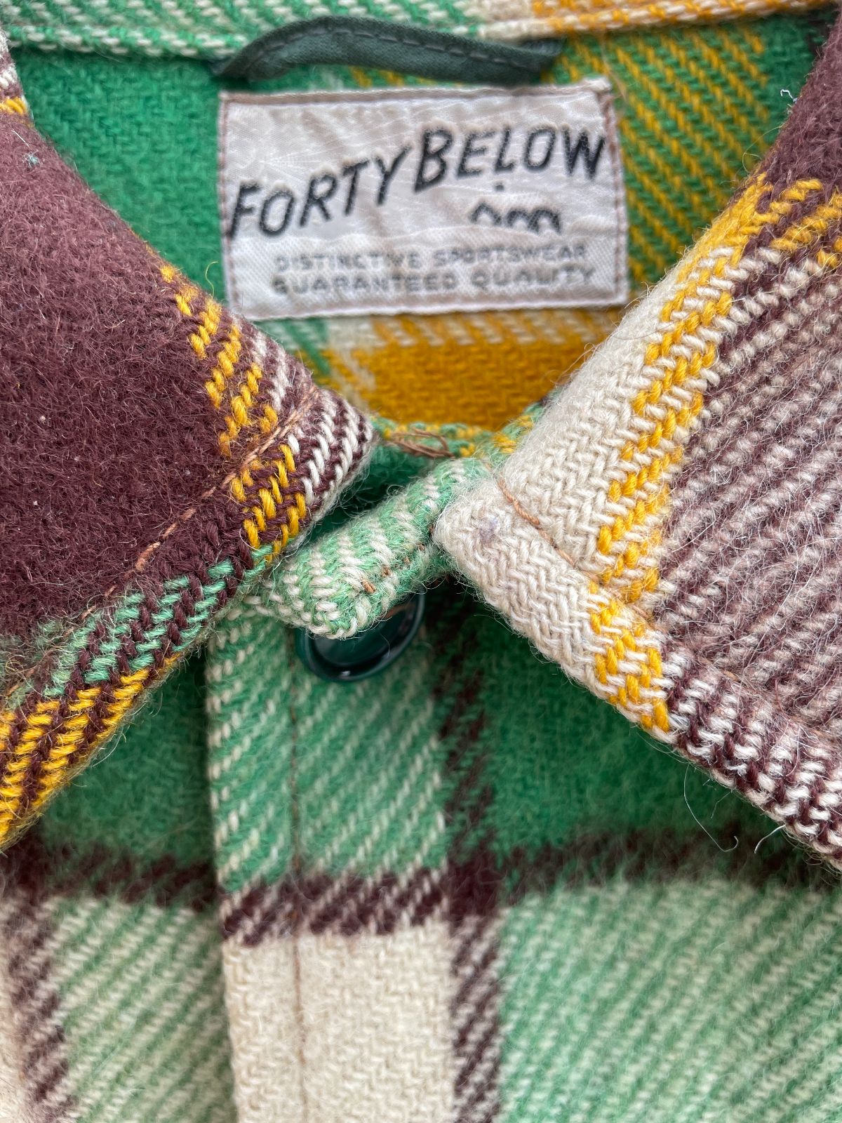 FOURTY BELOW BRIGHT! 1950S 100% WOOL HEAVY FLANNEL JACKET - DOUBLE FRONT CHEST POCKETS in YELLOW, BROWN, GREEN