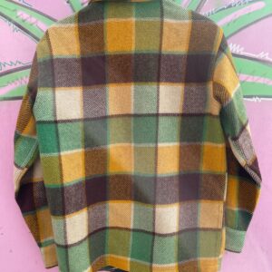 FOURTY BELOW BRIGHT! 1950S 100% WOOL HEAVY FLANNEL JACKET - DOUBLE FRONT CHEST POCKETS in YELLOW, BROWN, GREEN
