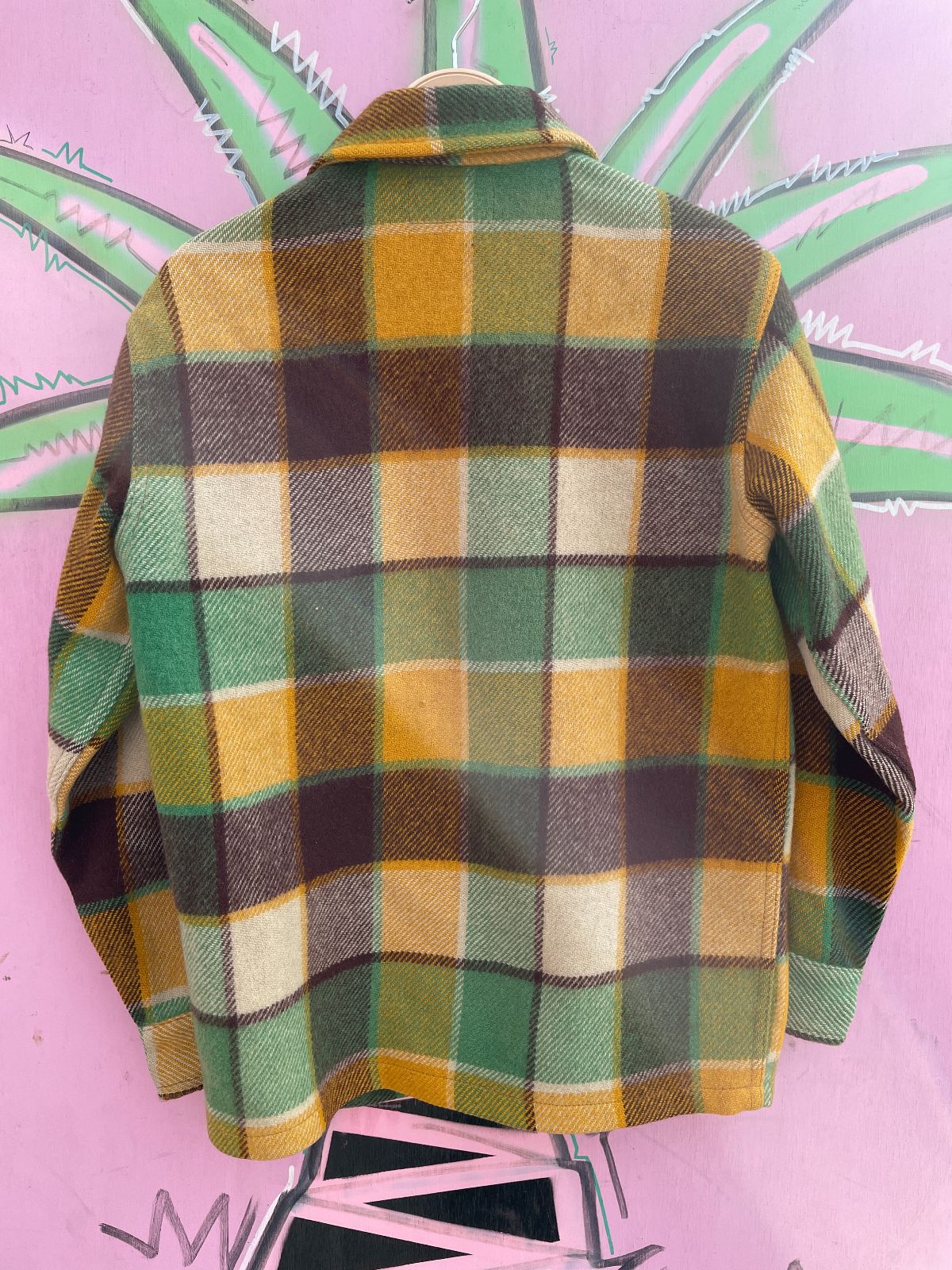 FOURTY BELOW BRIGHT! 1950S 100% WOOL HEAVY FLANNEL JACKET - DOUBLE FRONT CHEST POCKETS in YELLOW, BROWN, GREEN