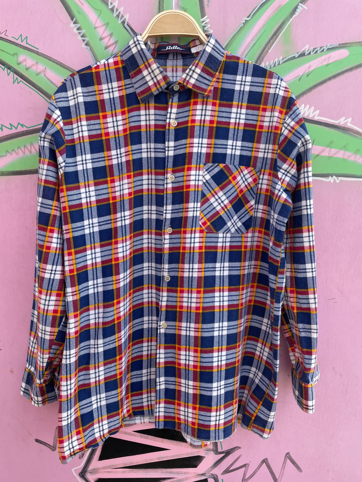 ADLER PLAID FLANNEL BUTTON UP SHIRT in BLUE, WHITE, RED, YELLOW
