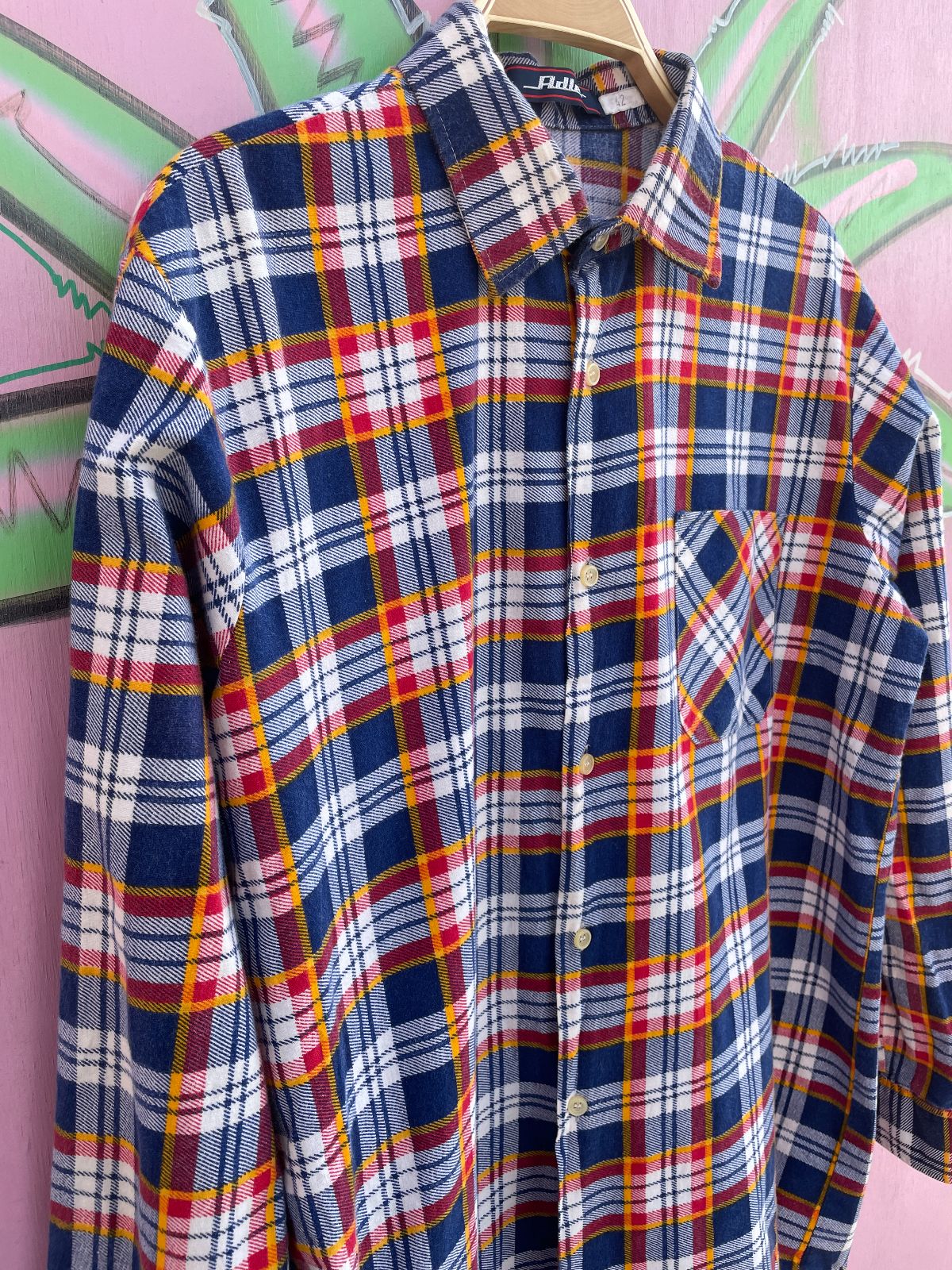 ADLER PLAID FLANNEL BUTTON UP SHIRT in BLUE, WHITE, RED, YELLOW