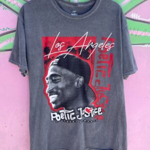 PHILCOS 100% COTTON POETIC JUSTICE TUPAC GRAPHIC TSHIRT in GREY, RED