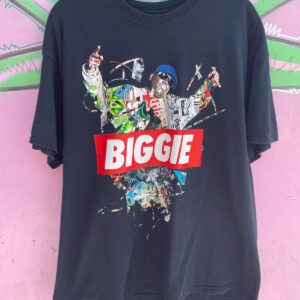 100% COTTON BIGGIE SMALLS GRAFFITI COLLAGE GRAPHIC TSHIRT in BLACK, RED