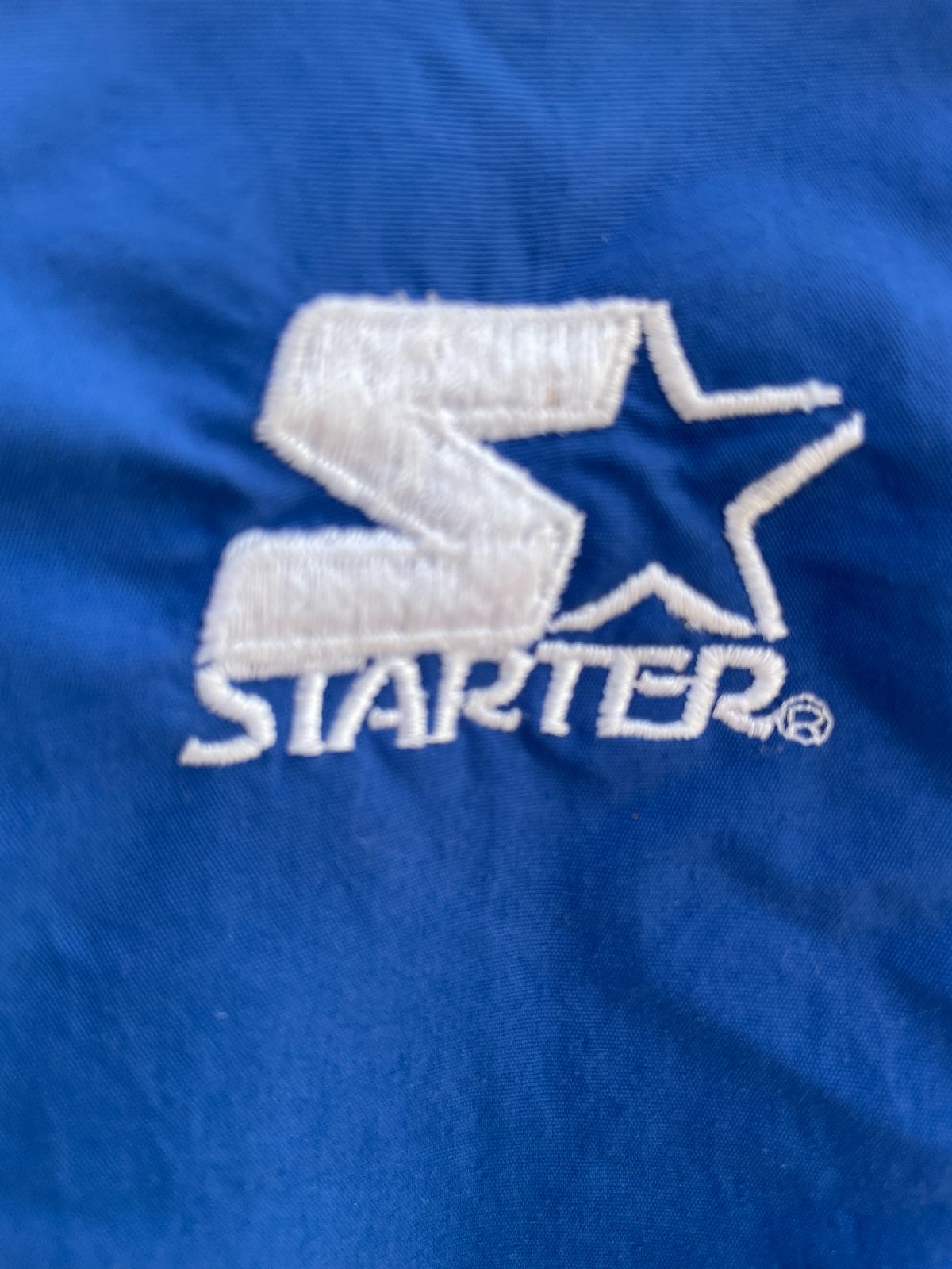 STARTER AS-IS NFL NEW YORK GIANTS STARTER NYLON BUTTON UP JACKET in BLUE, RED