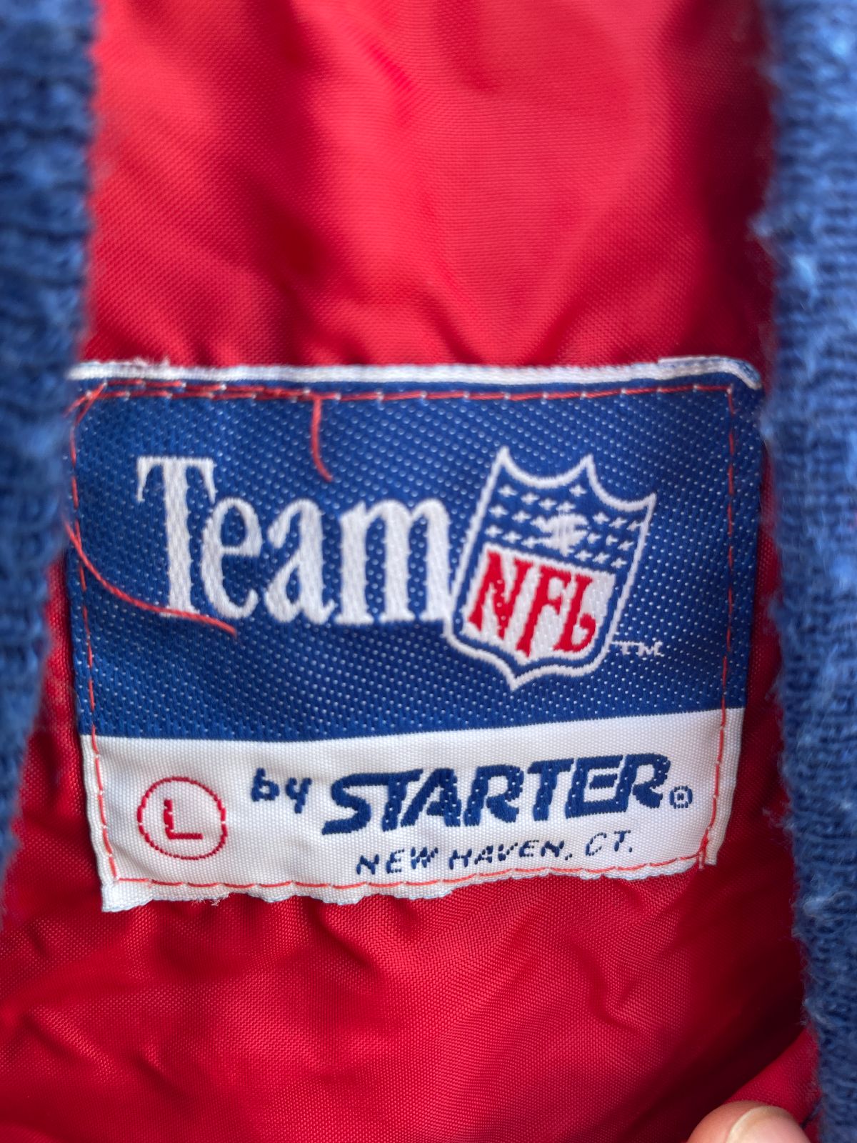 STARTER AS-IS NFL NEW YORK GIANTS STARTER NYLON BUTTON UP JACKET in BLUE, RED