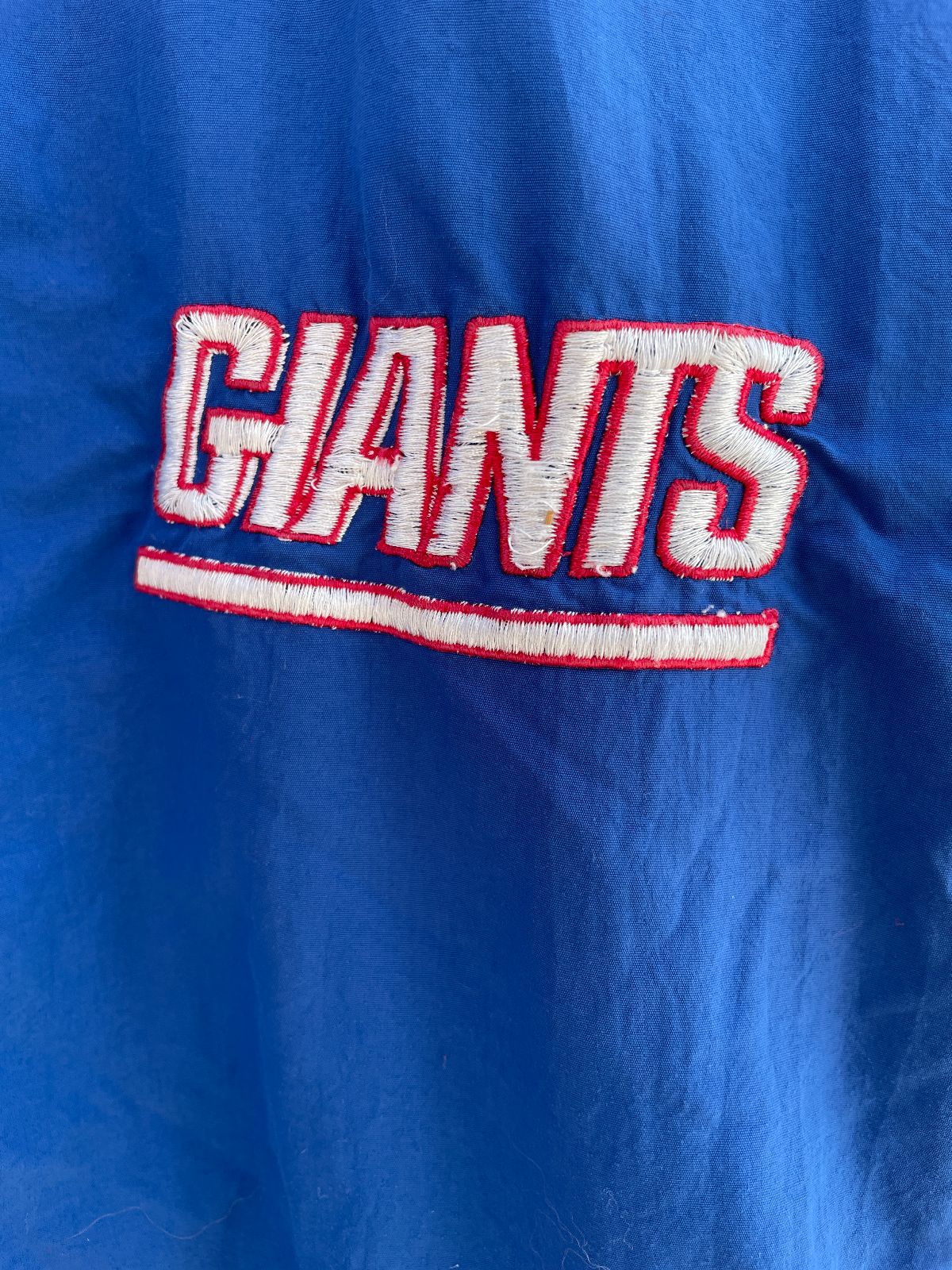 STARTER AS-IS NFL NEW YORK GIANTS STARTER NYLON BUTTON UP JACKET in BLUE, RED