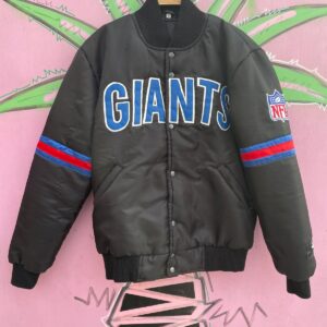 STARTER NFL NEW YORK GIANTS SATIN BUTTON UP JACKET in BLACK