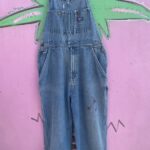 CLASSIC 1990S PAINT STAIN DISTRESSED PERFECTLY FADED BLUE JEAN OVERALLS