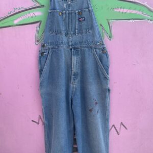 USA WORKS CLASSIC 1990S PAINT STAIN DISTRESSED PERFECTLY FADED BLUE JEAN OVERALLS